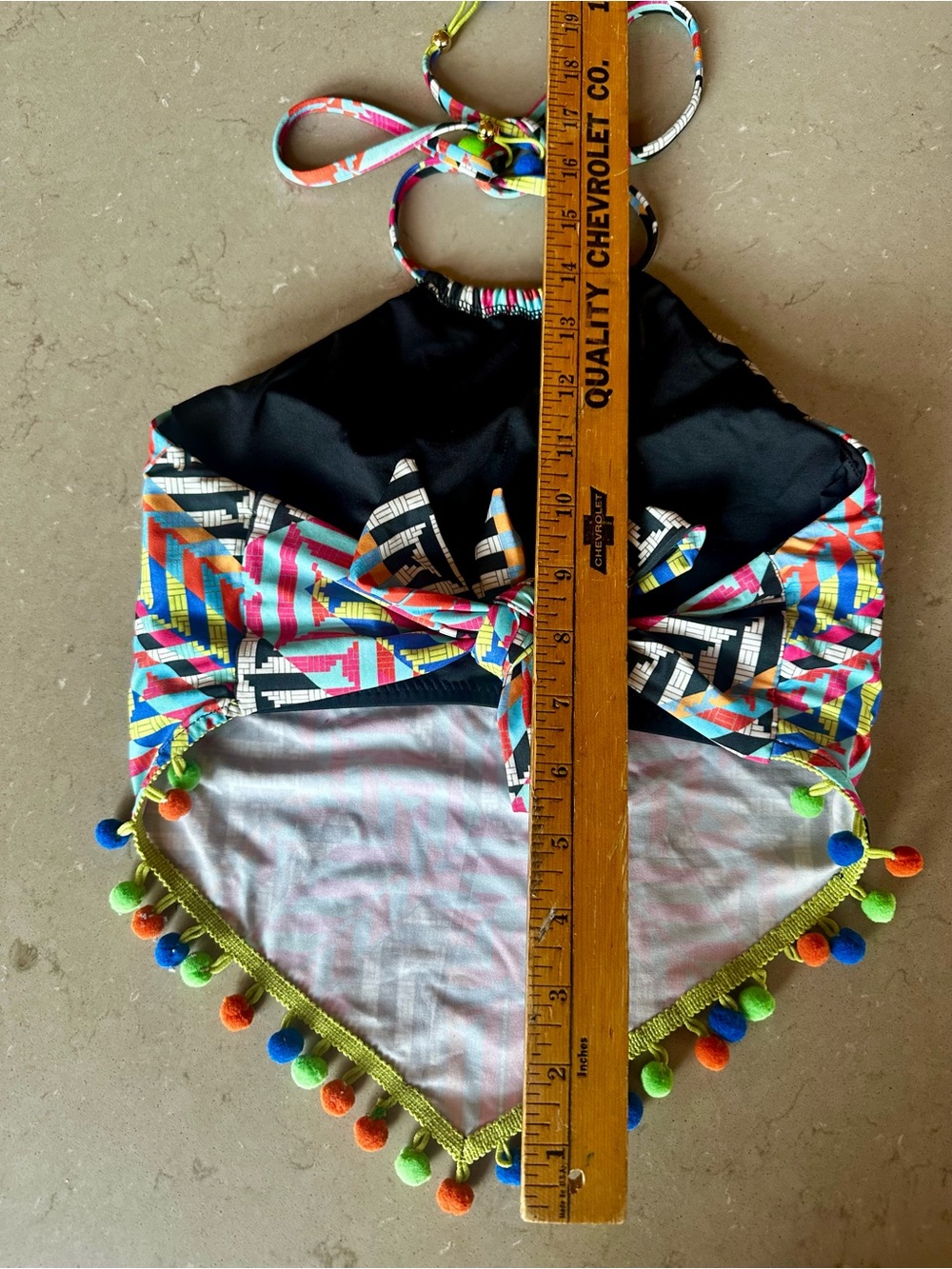 Isabella Rose Pom Pom High Neck Cropped Swimsuit top Halter Boho Bikini Large - Picture 4 of 8